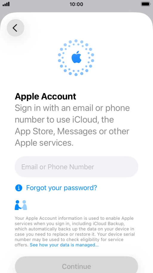 Press Email or Phone Number and key in the username for your Apple Account.