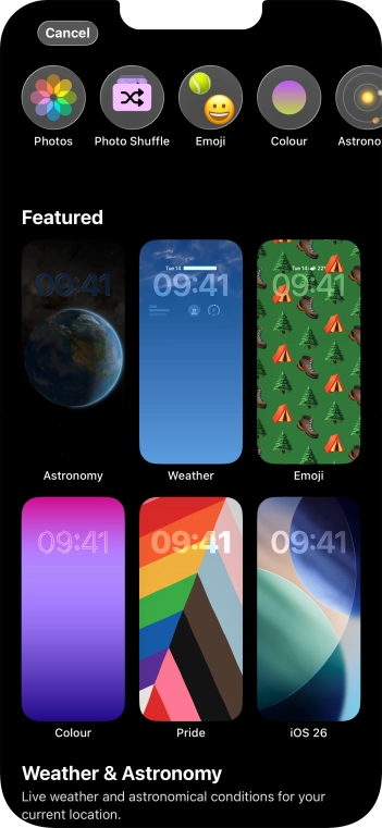 Press the required category and follow the instructions on the screen to select the required background image.