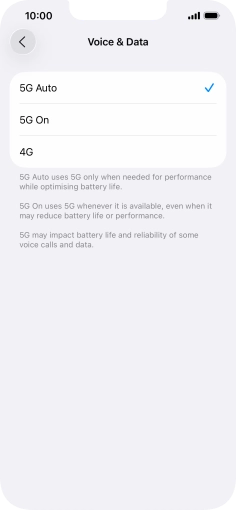 To turn on automatic switch between 5G and 4G, press 5G Auto.