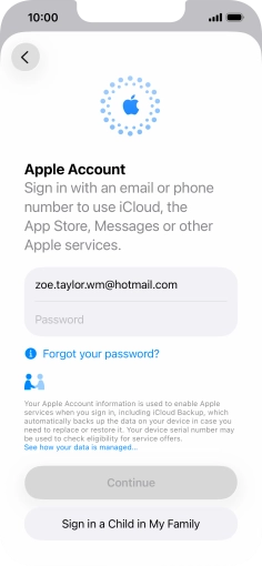 Press Password and key in the password for your Apple Account.