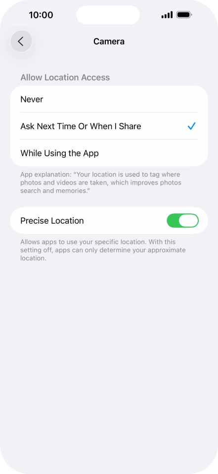 Press the required setting to turn the function on or off.