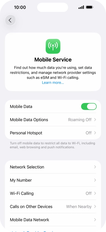 Press Mobile Data Options.