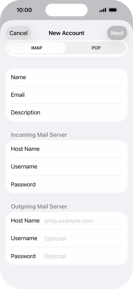 Press Host Name and key in the name of your email provider's outgoing server.