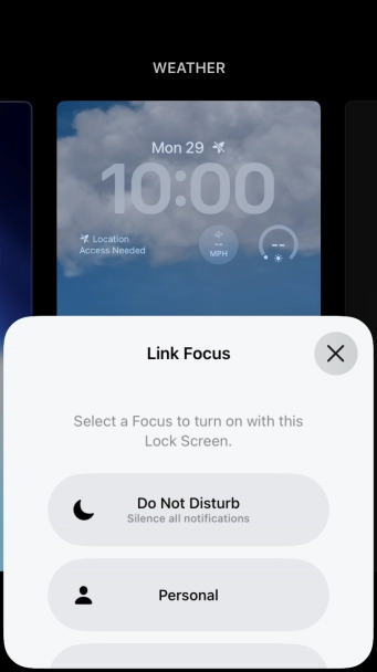Press the required focus mode.