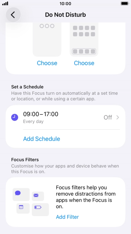 Press Add Schedule and follow the instructions on the screen to select settings for automatic activation of Do Not Disturb.