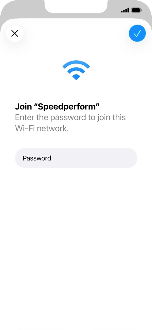 Key in the password for the Wi-Fi network and press the confirm icon.