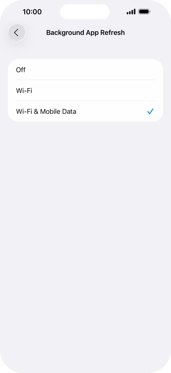 To turn off background refresh of apps, press Off.