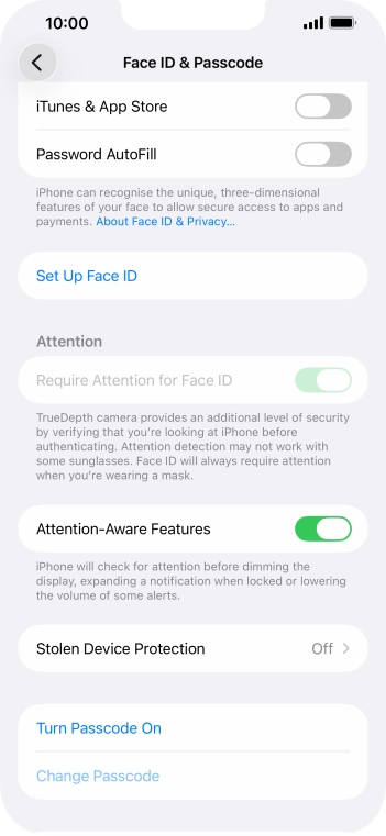Press Turn Passcode On and key in a phone lock code of your own choice twice.