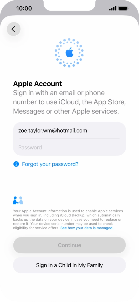 Press Password and key in the password for your Apple Account.
