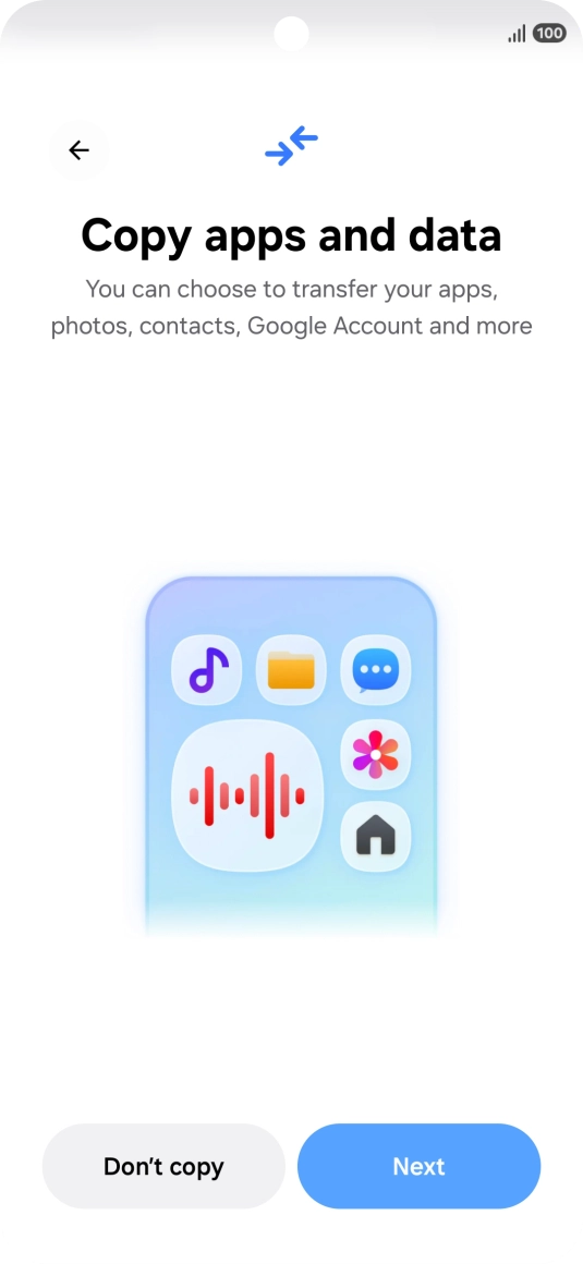 You can transfer the contents of another phone to your phone when it's activated for the first time and after a factory reset. When this screen is displayed, your phone is ready to transfer contents from another phone.