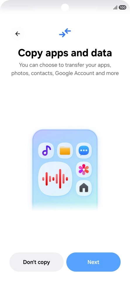You can transfer the contents of another phone to your phone when it's activated for the first time and after a factory reset. When this screen is displayed, your phone is ready to transfer contents from another phone.