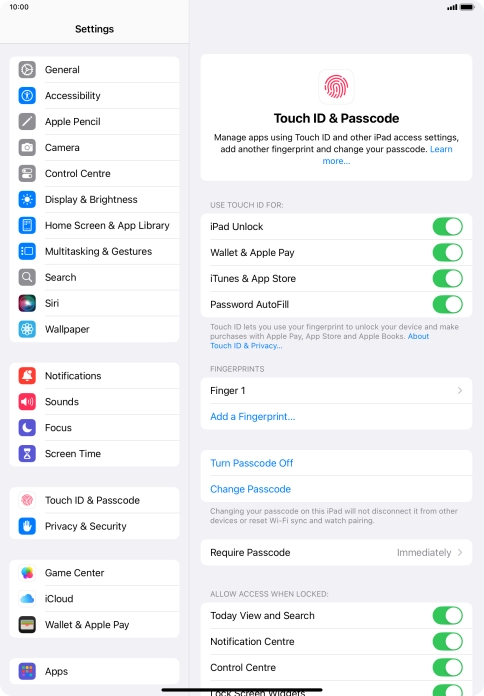 Press the indicators next to the required settings to turn them on or off.
