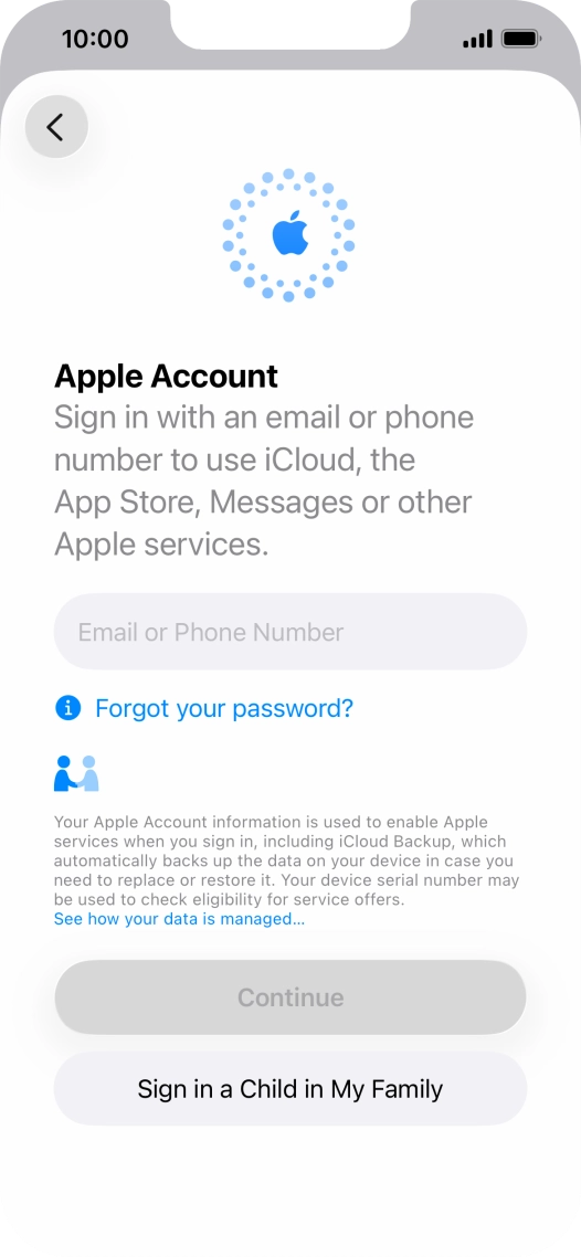 Press Email or Phone Number and key in the username for your Apple Account.