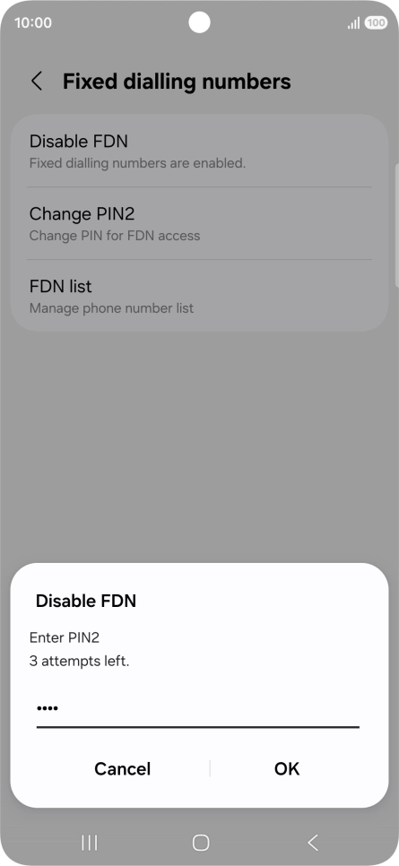 Key in your PIN2 and press OK. The default PIN2 is 0000.