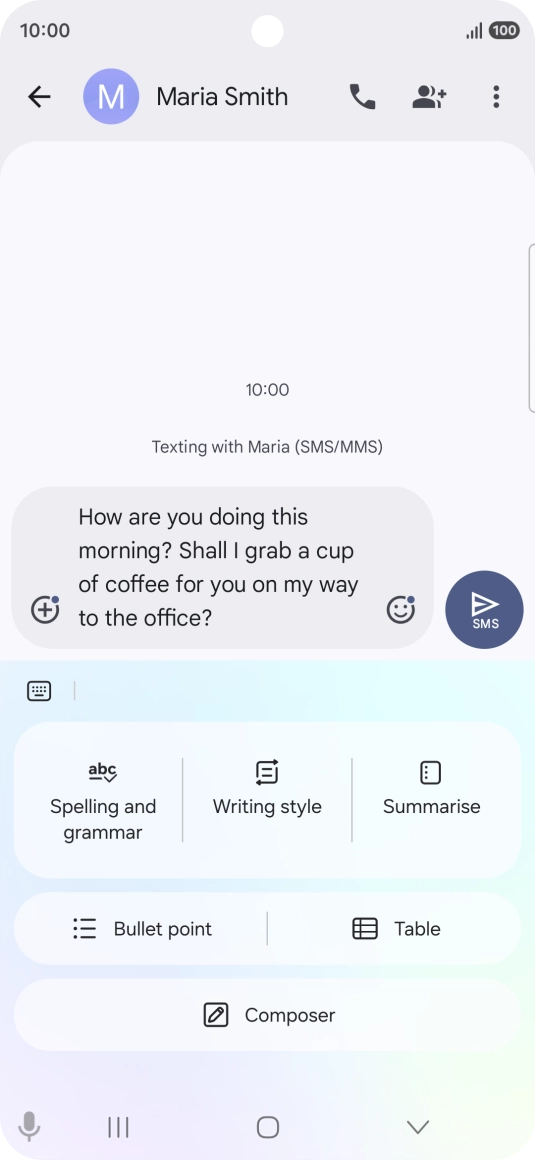 To change the writing style of your text, press Writing style and follow the instructions on the screen to use the function.