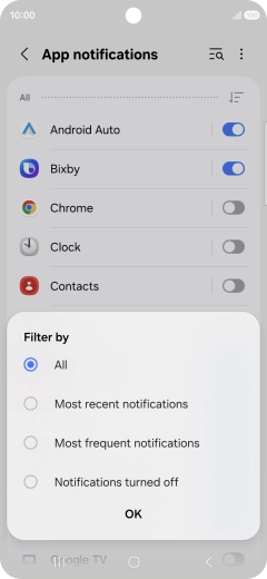 Press the required setting.