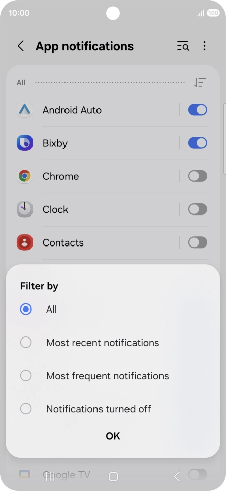 Press the required setting.