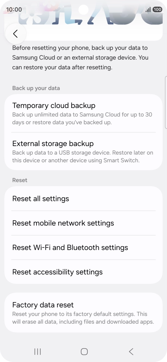 Press Reset mobile network settings.