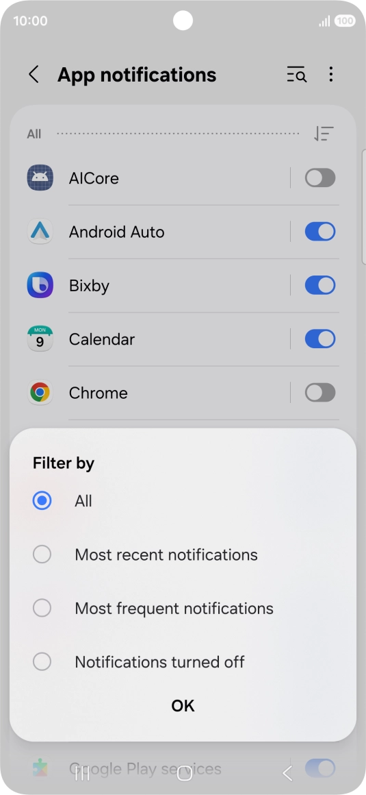 Press the required setting.