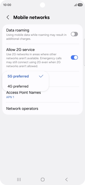 Press the required network mode.