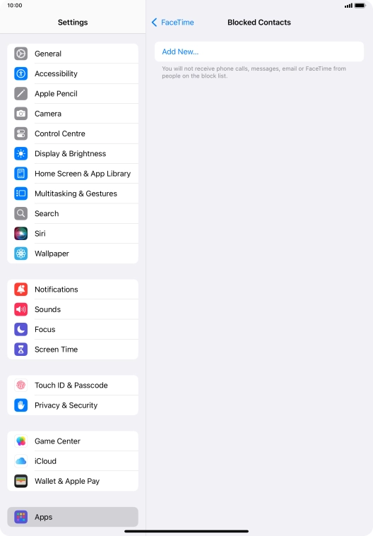 Press Add New... and follow the instructions on the screen to block a contact.