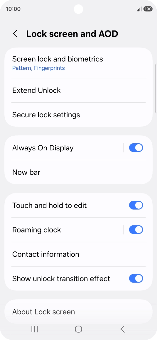 Press Screen lock and biometrics and key in the additional phone lock code you created earlier.