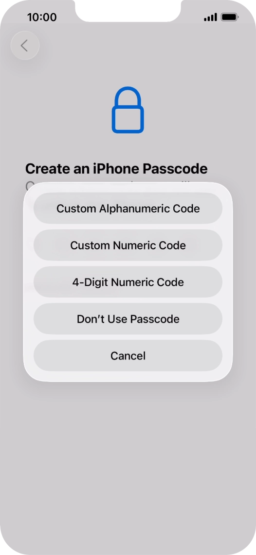 Follow the instructions on the screen to turn on use of phone lock code or press Don't Use Passcode.