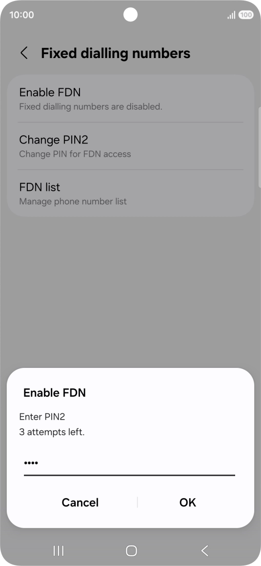 Key in your PIN2 and press OK. The default PIN2 is 0000.