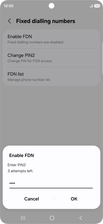 Key in your PIN2 and press OK. The default PIN2 is 0000.