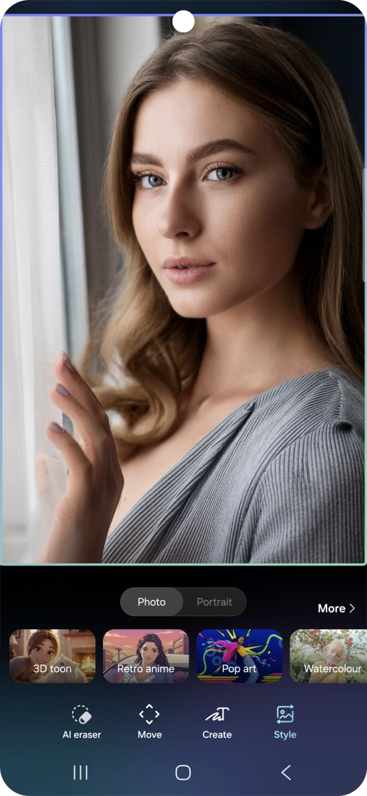 To change the style of your portrait photos, press Style and follow the instructions on the screen to use the function.