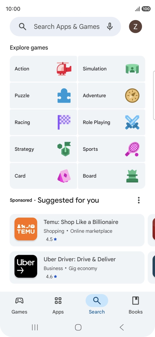 Press the search field.