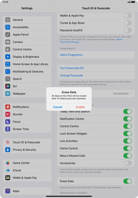 If you turn on the function, press Enable.