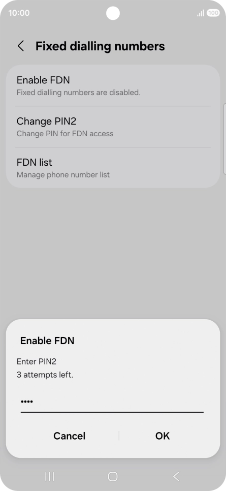 Key in your PIN2 and press OK. The default PIN2 is 0000.