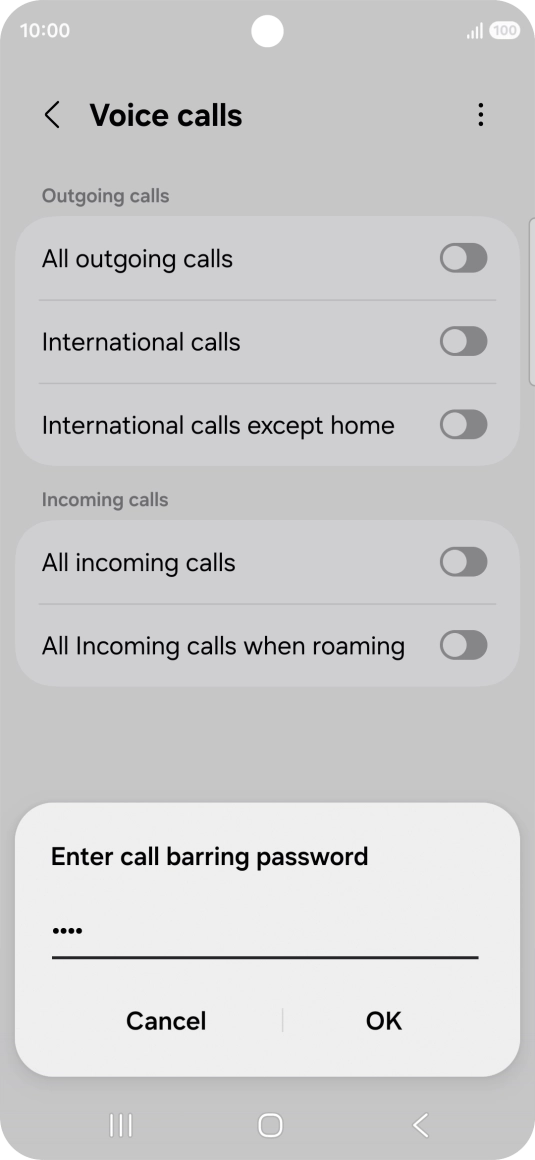 Key in your barring password and press OK.