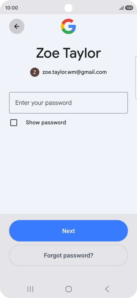 Press Enter your password and key in the password for your Google account.