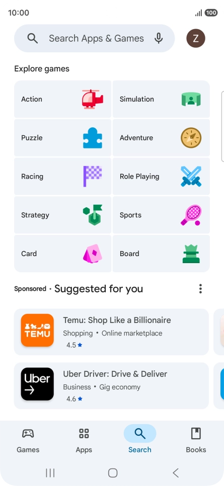 Press the search field.