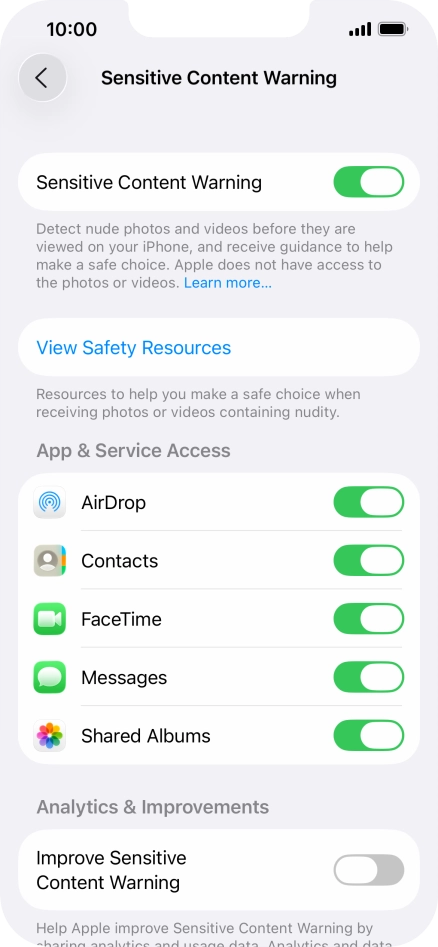 Press the indicators next to the required applications to turn the function on or off.