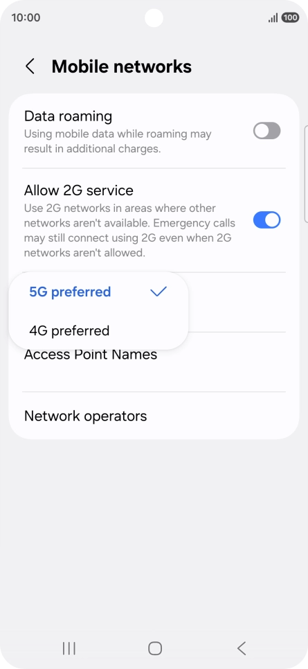 Press the required network mode.