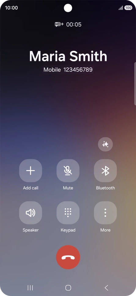 To use Galaxy AI for translation during a call, press the AI icon.