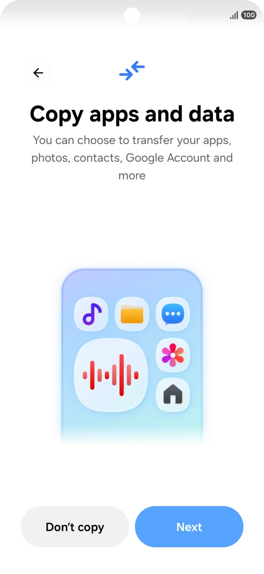 You can transfer the contents of another phone to your phone when it's activated for the first time and after a factory reset. When this screen is displayed, your phone is ready to transfer contents from another phone.