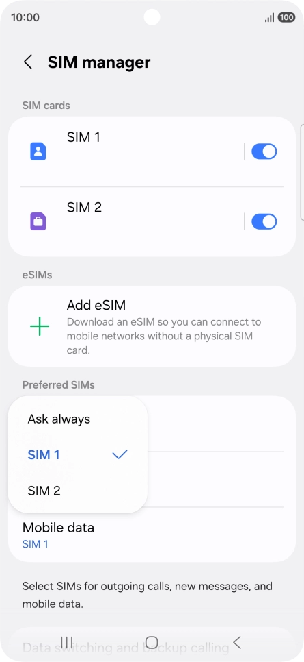 Press the required setting.