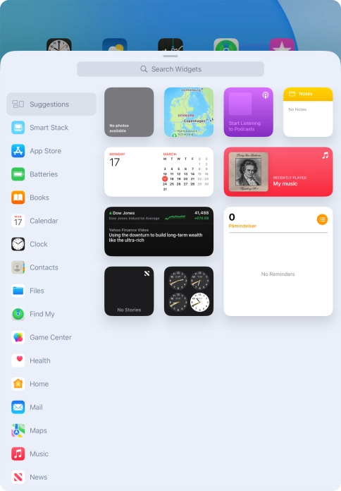 Press the required widget.