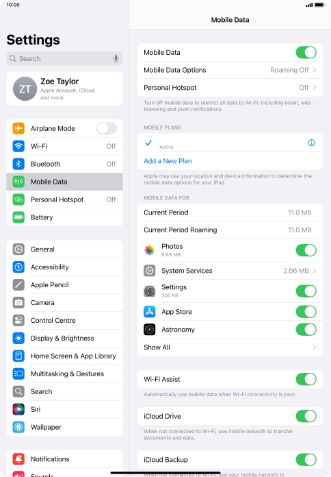 Press Mobile Data Options.