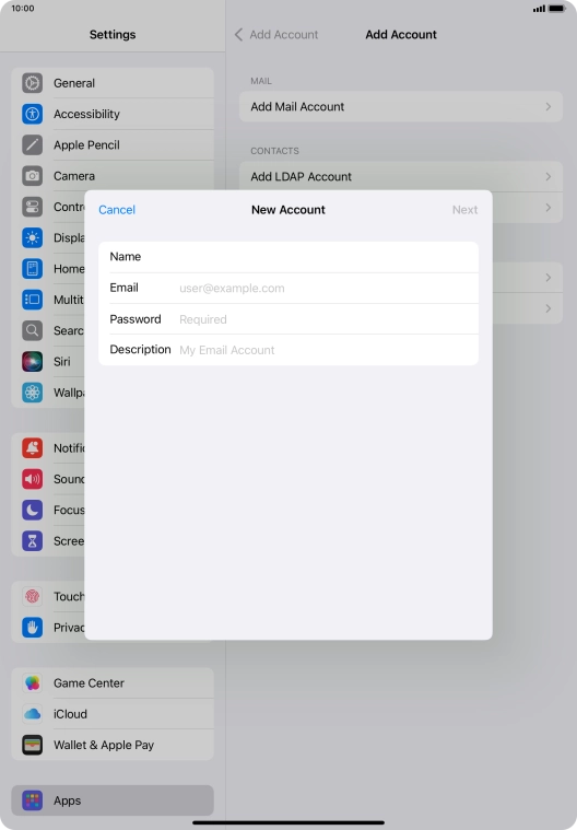 Press Email and key in your email address.