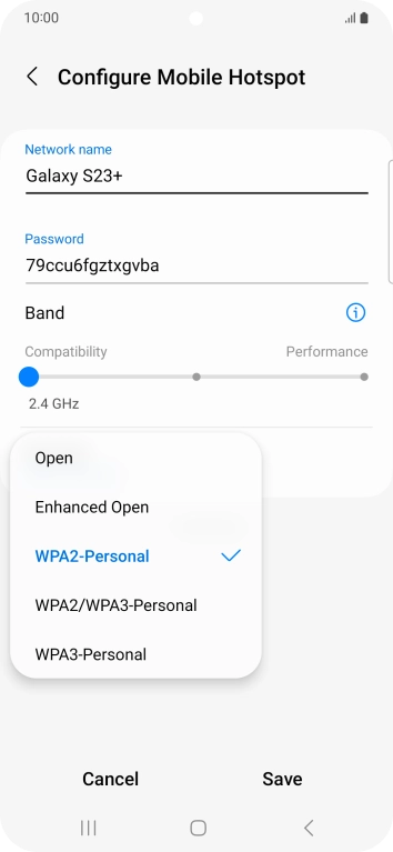 Press WPA3-Personal to password protect your Wi-Fi hotspot.