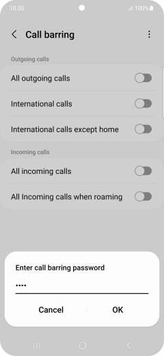 Key in your barring password and press OK.