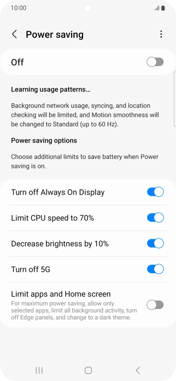 Press the indicators next to the required settings.