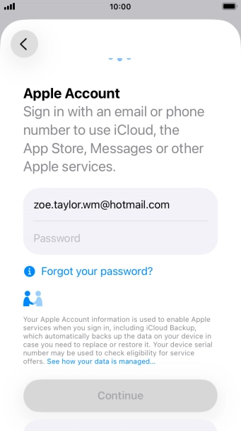 Press Password and key in the password for your Apple Account.