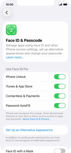 Press the indicators next to the required settings to turn them on or off.