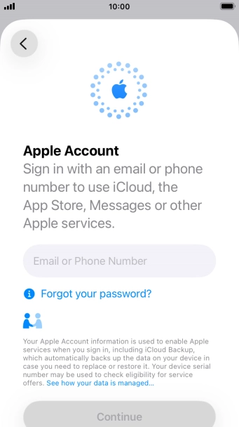 Press Email or Phone Number and key in the username for your Apple Account.